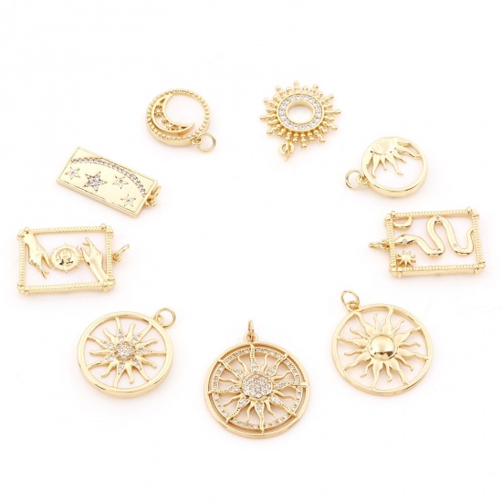 Picture of Natural Shell & Brass Galaxy Charms Gold Plated Sun Moon