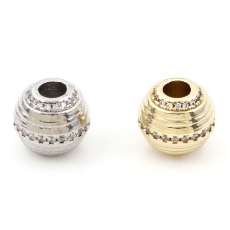 Latón Cuentas para la Fabricación de Joyas con Dijes de Bricolaje Multicolor Tambor Raya Micro Pave Claro Circón Artificial Aprox 11mm x 10mm, 1 Unidad