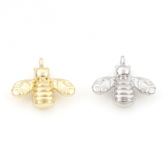 Imagen de Latón Colgantes Charms Multicolor Abejas 3D 13mm x 12mm, 2 Unidades