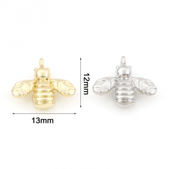 Imagen de Latón Colgantes Charms Multicolor Abejas 3D 13mm x 12mm, 2 Unidades