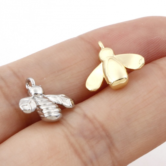 Imagen de Latón Colgantes Charms Multicolor Abejas 3D 13mm x 12mm, 2 Unidades