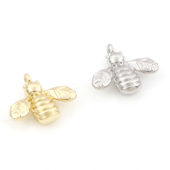Imagen de Latón Colgantes Charms Multicolor Abejas 3D 13mm x 12mm, 2 Unidades