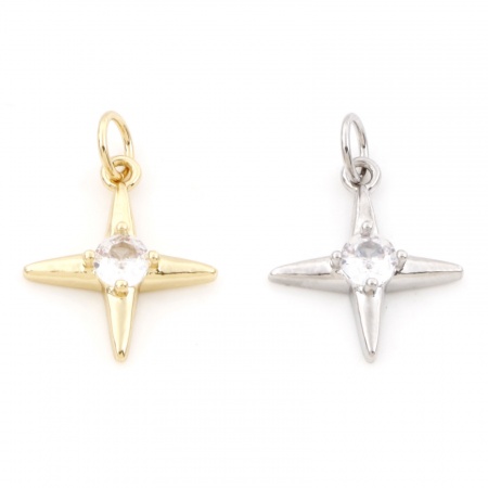 Messing Galaxis Charms Bunt Stern Klar Kubischer Zirkon 20mm x 14mm, 2 Stück