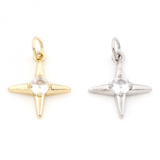 Imagen de Latón Galaxia Colgantes Charms Multicolor Estrella Claro Circón Artificial 20mm x 14mm, 2 Unidades