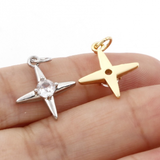 Imagen de Latón Galaxia Colgantes Charms Multicolor Estrella Claro Circón Artificial 20mm x 14mm, 2 Unidades