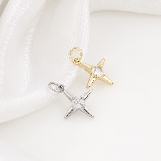 Imagen de Latón Galaxia Colgantes Charms Multicolor Estrella Claro Circón Artificial 20mm x 14mm, 2 Unidades