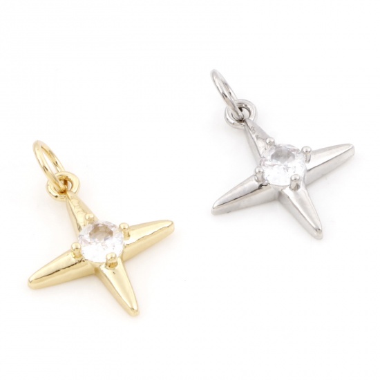 Imagen de Latón Galaxia Colgantes Charms Multicolor Estrella Claro Circón Artificial 20mm x 14mm, 2 Unidades