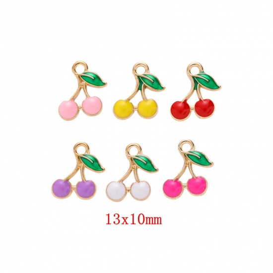 Picture of Zinc Based Alloy Charms Gold Plated Multicolor Cherry Fruit Enamel 13mm x 10mm