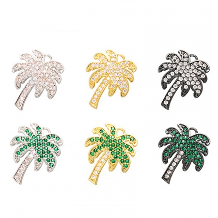 Latón Micro Pave Colgantes Charms Árbol de Coco Multicolor Circón Artificial 20mm x 16mm, 1 Unidad