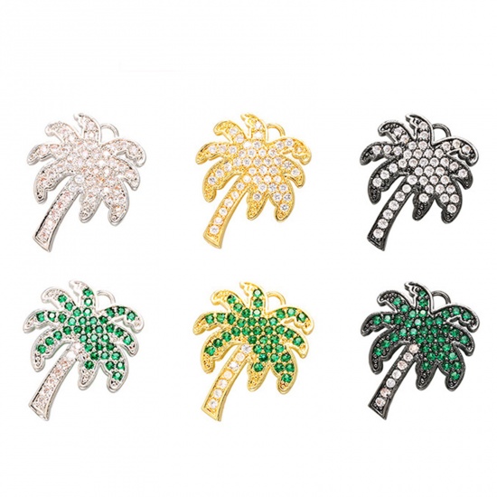 Picture of Brass Micro Pave Charms Coconut Palm Tree Multicolour Cubic Zirconia 20mm x 16mm