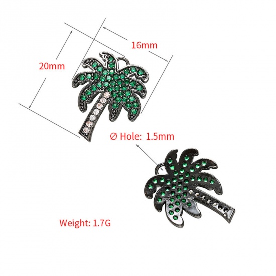 Picture of Brass Micro Pave Charms Coconut Palm Tree Multicolour Cubic Zirconia 20mm x 16mm