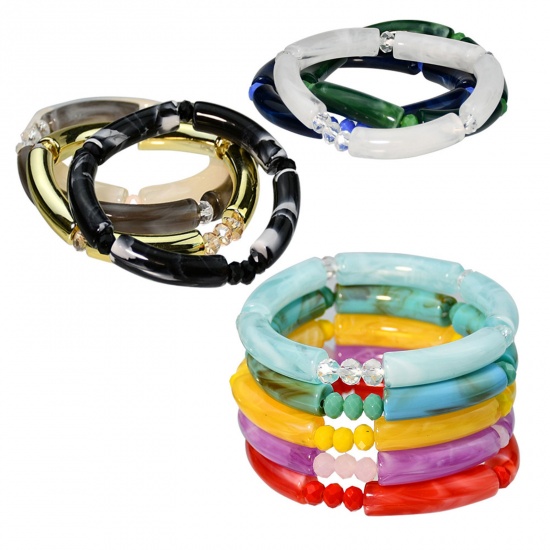 Picture of Acrylic Retro Bangles Bracelets Multicolor Curved Tube Elastic