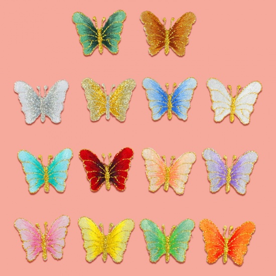 Image de Patchs (Dos Avec Colle) DIY Scrapbooking Artisanat en Polyester Insecte Multicolore Papillon 3.9cm x 3cm, 2 Pcs