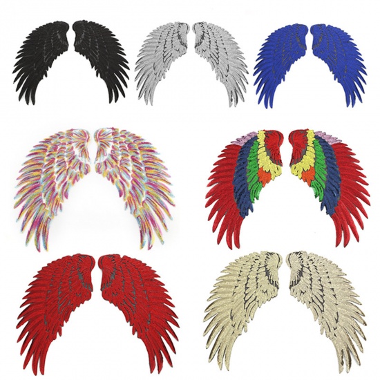 Picture of PET Iron On Patches Appliques (With Glue Back) DIY Sewing Craft Clothing Decoration Multicolor Wing Sequins 1 Pair