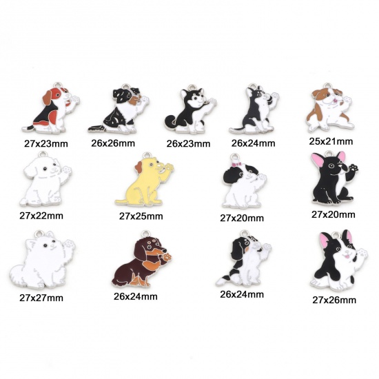 Bild von Zinklegierung Charms Silberfarbe Hund Emaille 10 Stück