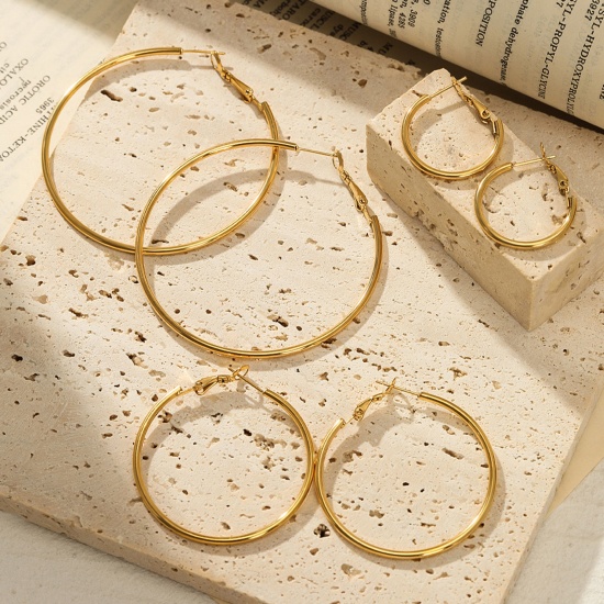 Picture of Eco-friendly Vacuum Plating Simple & Casual Simple 18K Real Gold Plated 304 Stainless Steel Hoop Earrings For Women Party
