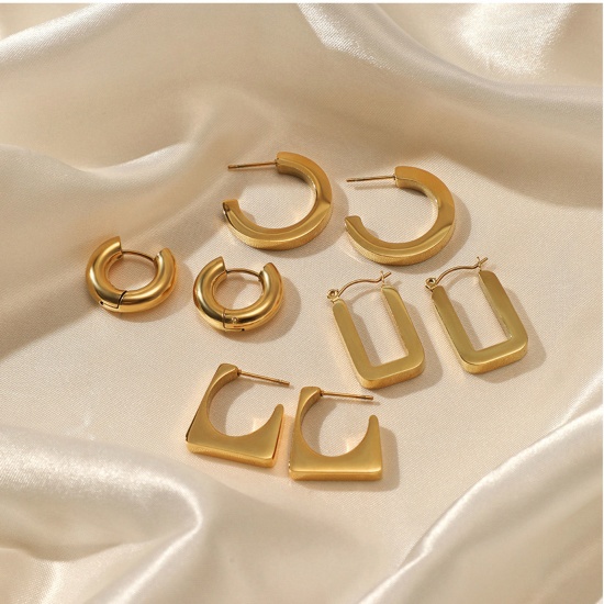 Picture of Eco-friendly Vacuum Plating Retro Simple 14K Real Gold Plated 304 Stainless Steel Hoop Earrings For Women Party
