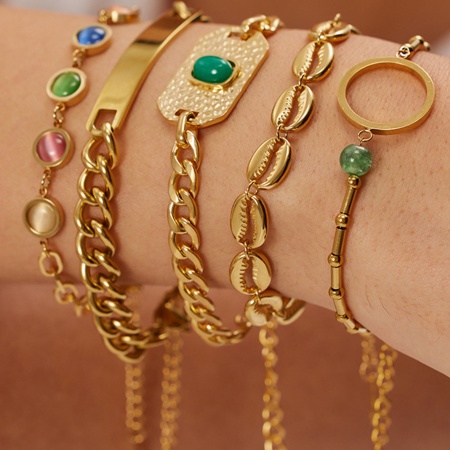 Eco-friendly Vacuum Plating Simple & Casual Stylish 18K Real Gold Plated 304 Stainless Steel Cuban Link Chain Round Oval Bracelets For Women