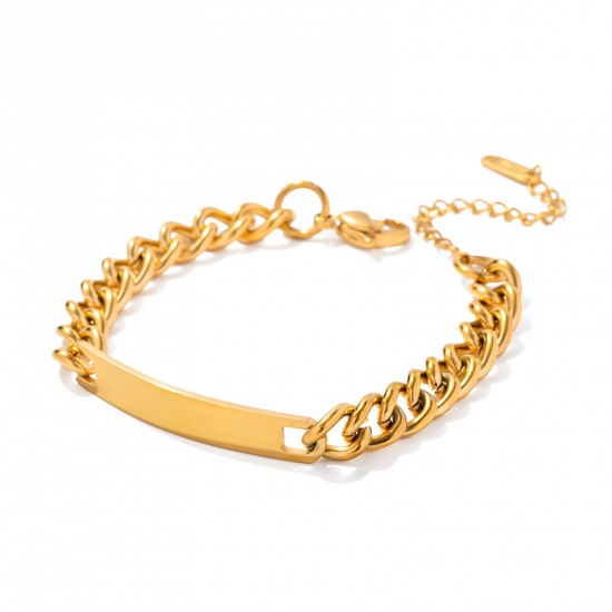 Immagine di Placcatura Sottovuoto Ecologica Semplice & Casual Elegante 18K Vero Oro Placcato 304 Acciaio Inossidabile Catena a Maglia Cubana Tondo Ovale Braccialetti Per Donne 1 Pz