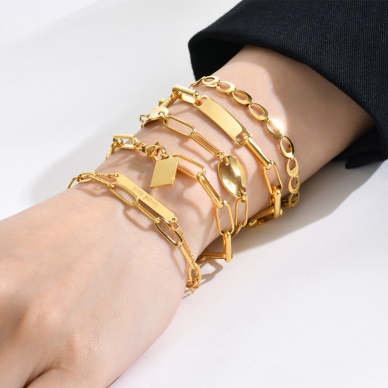 Picture of Eco-friendly Vacuum Plating Stylish Simple 18K Real Gold Plated 304 Stainless Steel Link Chain Bracelets Unisex Party