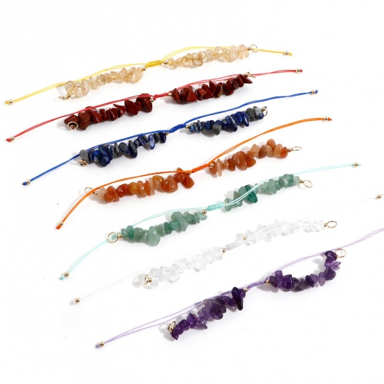 Picture of Natural Gemstone Braided Adjustable Semi-finished Bracelets For DIY Handmade Jewelry Making Multicolor Chip Beads 12.5cm(4 7/8") long
