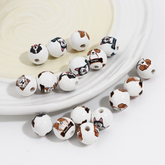 Изображение Древесина Хиноки Бисер для изготовления ювелирных украшений "Сделай сам Круглые, Белый Собака 16мм диаметр, 20 ШТ