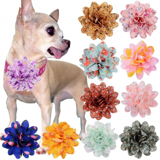 Picture of Rubber Band Chiffon Artificial Flower Decoration Pet Decoration Multicolor 8cm Dia.