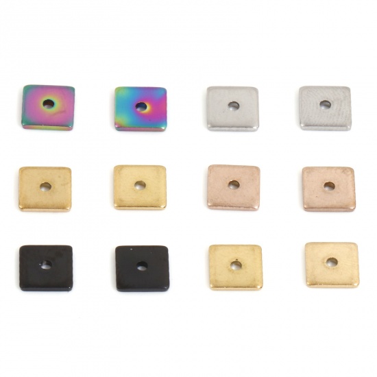Imagen de Enchapado al Vacío Ecológico 304 Acero Inoxidable Perlas Espaciadoras para Hacer Pulseras DIY Hallazgos para Hacer Joyas Cuadrado Multicolor 8mm x 8mm, 10 Unidades