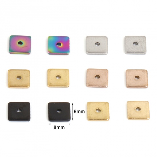 Imagen de Enchapado al Vacío Ecológico 304 Acero Inoxidable Perlas Espaciadoras para Hacer Pulseras DIY Hallazgos para Hacer Joyas Cuadrado Multicolor 8mm x 8mm, 10 Unidades