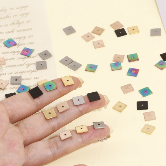 Imagen de Enchapado al Vacío Ecológico 304 Acero Inoxidable Perlas Espaciadoras para Hacer Pulseras DIY Hallazgos para Hacer Joyas Cuadrado Multicolor 8mm x 8mm, 10 Unidades