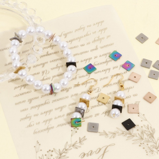 Imagen de Enchapado al Vacío Ecológico 304 Acero Inoxidable Perlas Espaciadoras para Hacer Pulseras DIY Hallazgos para Hacer Joyas Cuadrado Multicolor 8mm x 8mm, 10 Unidades