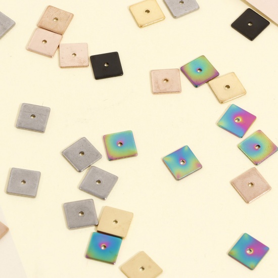 Imagen de Enchapado al Vacío Ecológico 304 Acero Inoxidable Perlas Espaciadoras para Hacer Pulseras DIY Hallazgos para Hacer Joyas Cuadrado Multicolor 8mm x 8mm, 10 Unidades