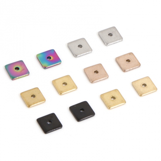 Imagen de Enchapado al Vacío Ecológico 304 Acero Inoxidable Perlas Espaciadoras para Hacer Pulseras DIY Hallazgos para Hacer Joyas Cuadrado Multicolor 8mm x 8mm, 10 Unidades