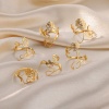 Picture of 304 Stainless Steel Birth Month Flower Open Adjustable Rings 18K Gold Plated Hollow