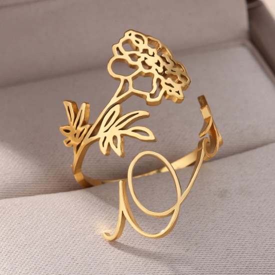 Imagen de 304 Acero Inoxidable Flor del Mes de Nacimiento Abierto Ajustable Anillos 18k Chapado en Oro Hueco 1 Unidad