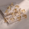 Picture of 304 Stainless Steel Birth Month Flower Open Adjustable Rings 18K Gold Plated Hollow