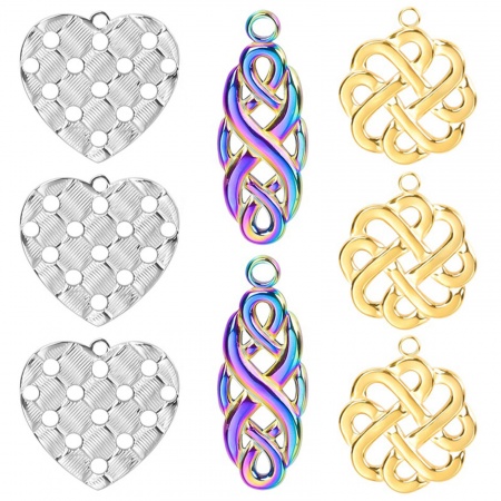 Eco-friendly 304 Stainless Steel Charms Multicolor Heart Cross