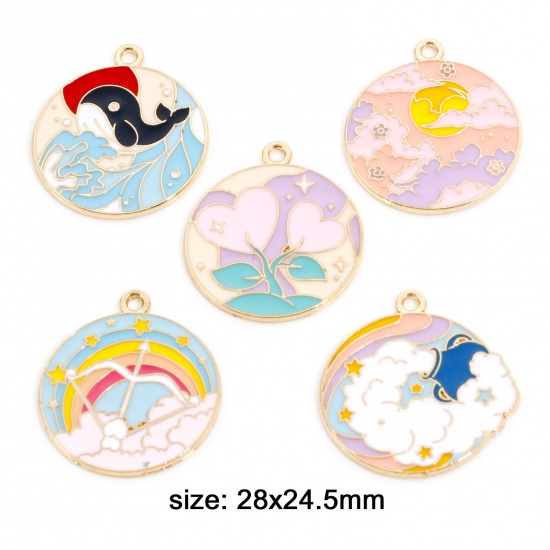 Picture of Zinc Based Alloy Charms Gold Plated Multicolor Round Cloud Enamel