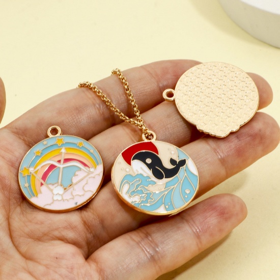 Picture of Zinc Based Alloy Charms Gold Plated Multicolor Round Cloud Enamel