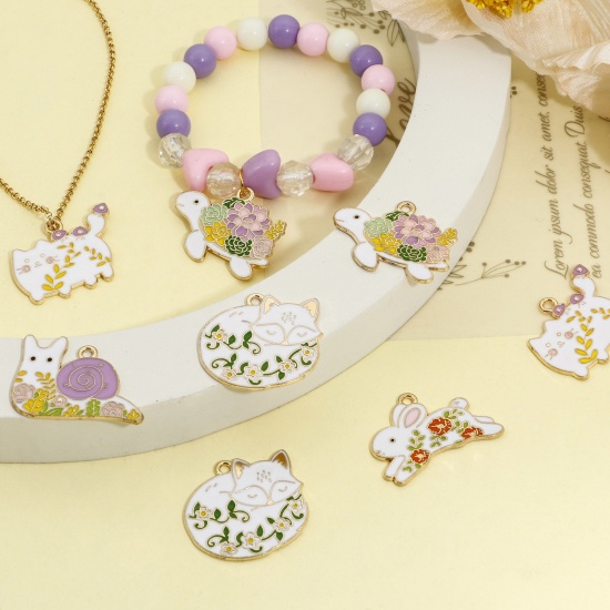 Picture of Zinc Based Alloy Charms Gold Plated Multicolor Animal Enamel