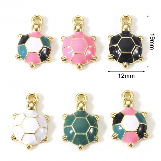 Image de Breloques Bijoux d'Océan en Alliage de Zinc Doré Multicolore Tortue Émail 19mm x 12mm, 5 Pcs