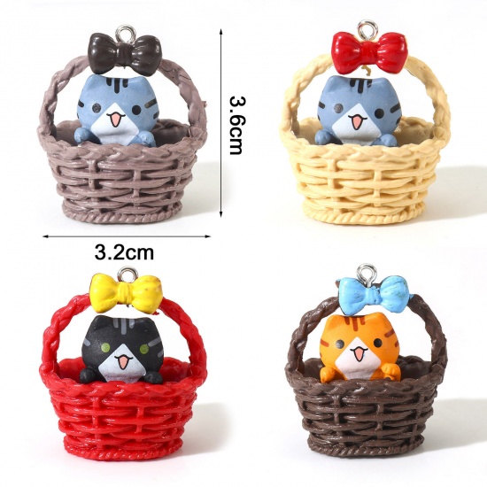 Picture of Resin Cute Pendants Basket Cat Multicolor 3D 3.6cm x 3.2cm