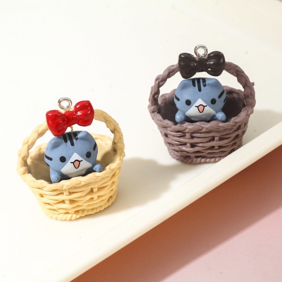 Picture of Resin Cute Pendants Basket Cat Multicolor 3D 3.6cm x 3.2cm