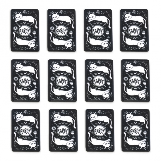 Image de Pendentifs en Acrylique Tarot Rectangle Chats Noir & Blanc 3.8cm x 2.3cm, 5 Pcs