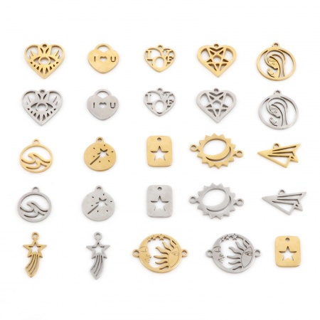 201 Stainless Steel Charms Multicolor Heart Sun Hollow