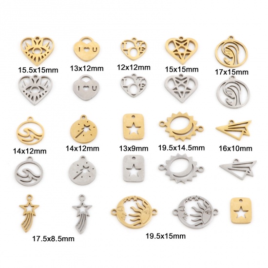 Picture of 201 Stainless Steel Charms Multicolor Heart Sun Hollow