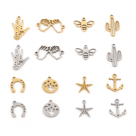 201 Acciaio Inossidabile Charms Cactus Multicolore Mano Simbolo di Hamsa Filigrana 3 Pz