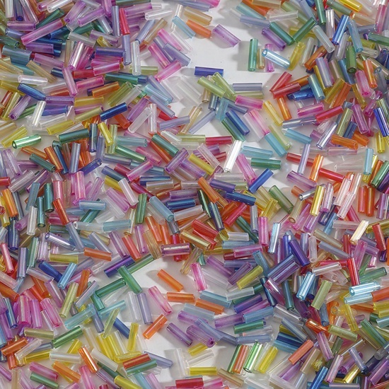 Picture of Glass Seed Beads Tube Multicolor About 7mm x 2mm