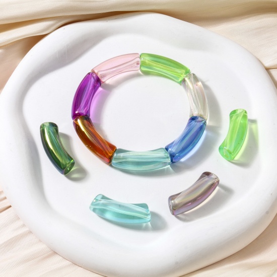 Image de Perles pour DIY Fabrication de Bijoux de Charme en Acrylique Couleur AB Arc 34.5mm x 11mm, Trou: env. 3mm, 10 Pcs