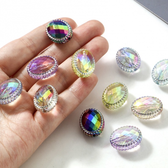 Picture of Acrylic Beads For DIY Charm Jewelry Making AB Rainbow Color Oval About 20mm x 16mm
